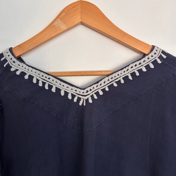 People Tree Hand Woven Navy & White Cotton Beach Cover Up O/S - Picture 10 of 10